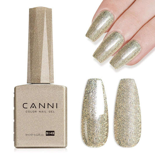 CANNI Champagne Gold Glitter Gel Polish – 9ML Sparkly Soak-Off UV/LED Gel Nail Polish, Shiny Metallic Finish for French Manicure, DIY or Salon Use-BrightBean Baby