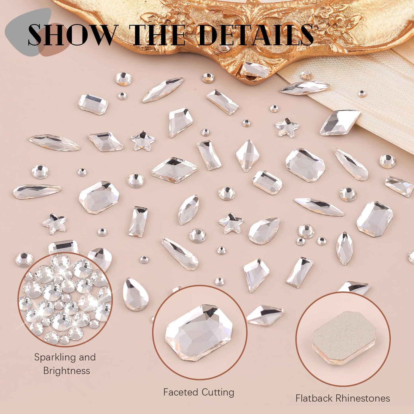 3220Pcs Silver Clear Nail Rhinestones 120Pcs Multi Shapes Glass Flatback Nail Gems + 3100Pcs 1.5-4mm Round Crystal with Rhinestones Glue Gel, Manicure Nail Charms Diamond Gemstones for Nail Art-BrightBean Baby