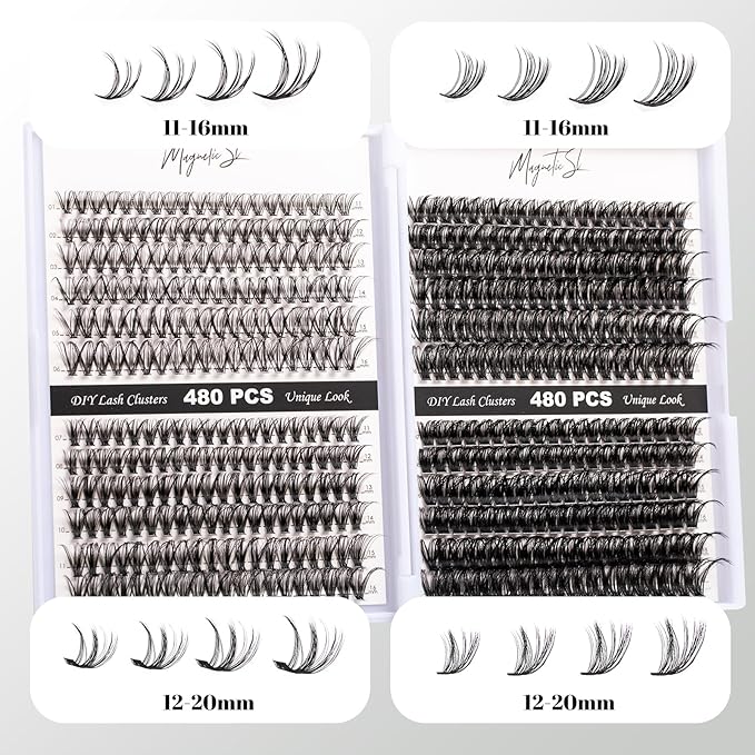 Lash Clusters 480 Clusters 60D 80D Thick Eyelash Extension 30D 40D Individual Eyelashes D Curl 11-20mm False Eyelash Multi-Style DIY Lash Extensions for Beginners(30D-80D-D, 11-20MIX)-BrightBean Baby