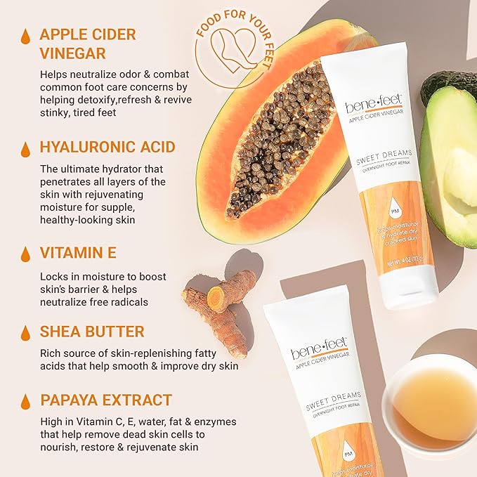 Benefeet Sweet Dreams Overnight Foot Repair - Night Cream for Detox, Moisturize & Soften Dry Cracked Skin, With Apple Cider Vinegar, Turmeric & Borage Oil, 4oz (2 Pack)-BrightBean Baby