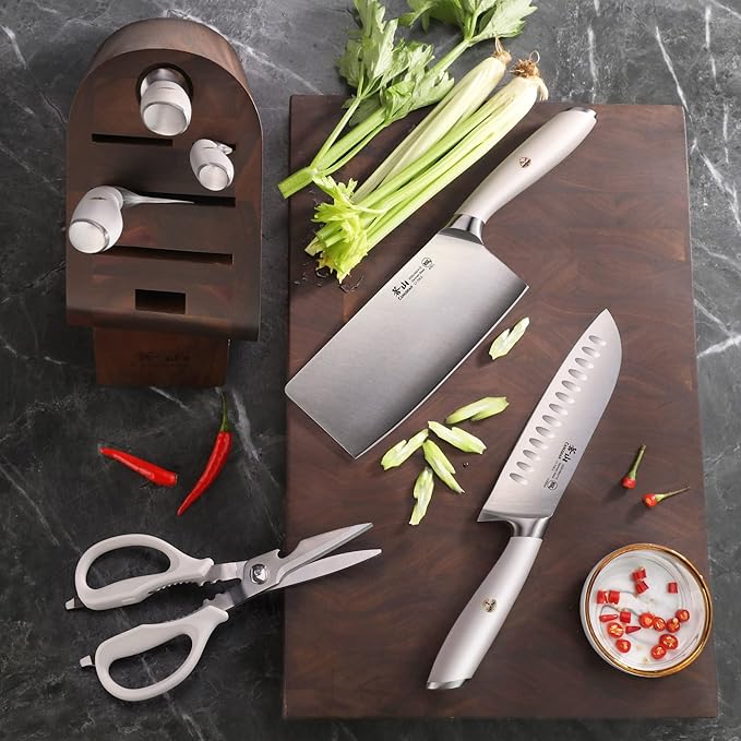 Cangshan L1 Series 7-Piece Cleaver Knife Block Set, Forged German Steel, White, 1027129