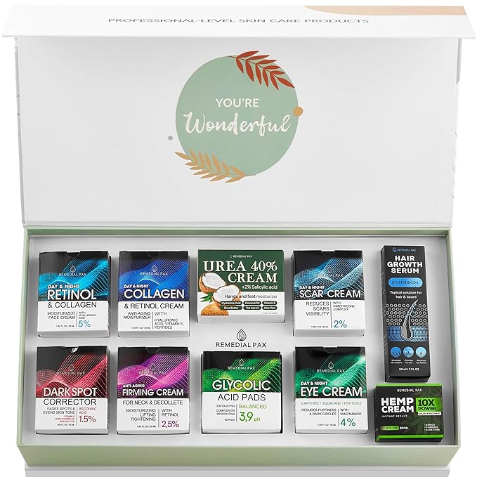 Skincare Gift Set, 10 Anti-Aging Beauty Products for Women & Men, Facial Creams & Moisturizers, Hair Growth Serum, & Hemp Cream, for Hair, Neck, Dark Spots, Scars, Dark Circles, & Dry Skin-BrightBean Baby
