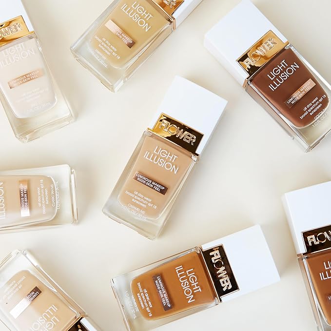 FLOWER BEAUTY By Drew Barrymore Light Illusion SPF Foundation - Blendable + Buildable - Natural Finish - Lightweight Formula (Porcelain)-BrightBean Baby
