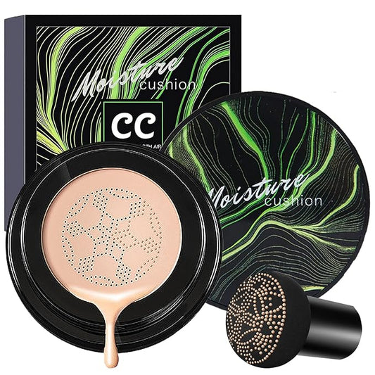 Mushroom Head Air Cushion CC Cream Foundation,QIUFSSE Mushroom Head Foundation BB Cream Makeup Foundation Concealer Brighten Long-lasting Oil Control and Moisturizing-Natural-BrightBean Baby