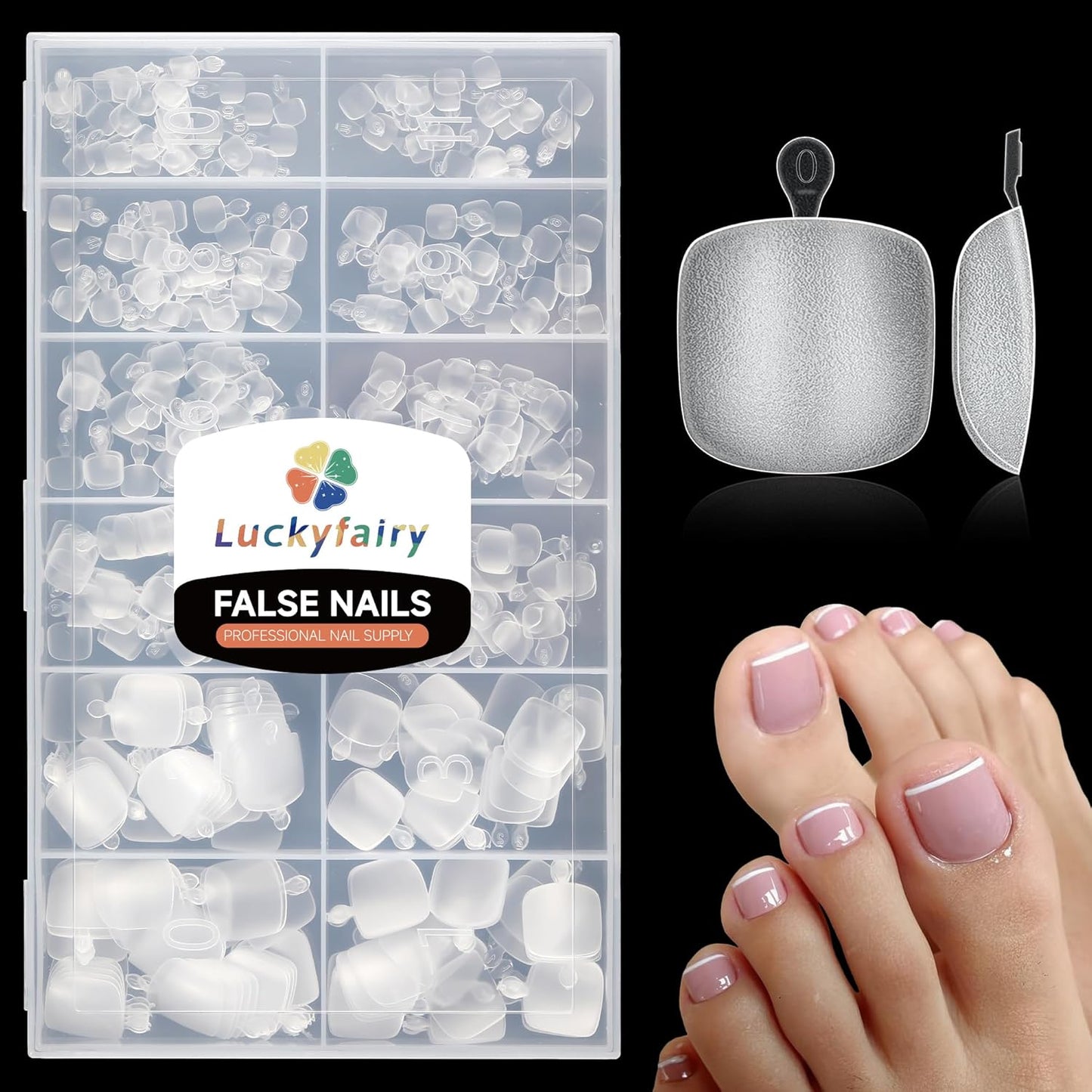 Short Toe Nail Tips Square Toe Nail Press Ons Full Matte 504pcs Full Cover Toenail Press On Nails Smoothly Curved for Any Toenail Shapes Easily DIY Salon, 12 Sizes Toe Acrylic Nails, Luckyfairy-BrightBean Baby