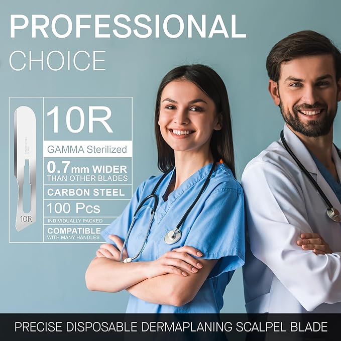 10R Blades Dermaplaning Kit Containing 10r Blades Scalpels Pack of 100 with Scalpel Handle #3 + 10R Scalpel Blade Remover Box + Hemostat by Mymed-BrightBean Baby