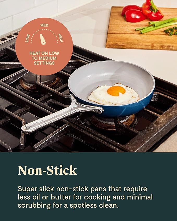 Caraway Mini Cookware Set - Non-Stick Ceramic Fry Pan (1.05 qt, 8") Sauce Pan (1.75 qt) & Storage Rack - Non Toxic, PTFE & PFOA Free - Oven Safe & Stovetop Agnostic (Gas, Electric & Induction) - Black