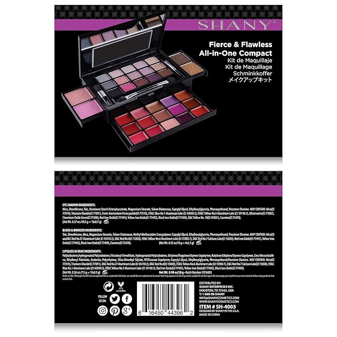 SHANY Fierce & Flawless All-in-One Makeup Set Compact with Mirror, 15 Eye Shadows, 2 Bronzers, 2 Blushes and 15 Lip/Eye Glosses, Makeup Applicators, Premium Giftable Packaging-BrightBean Baby