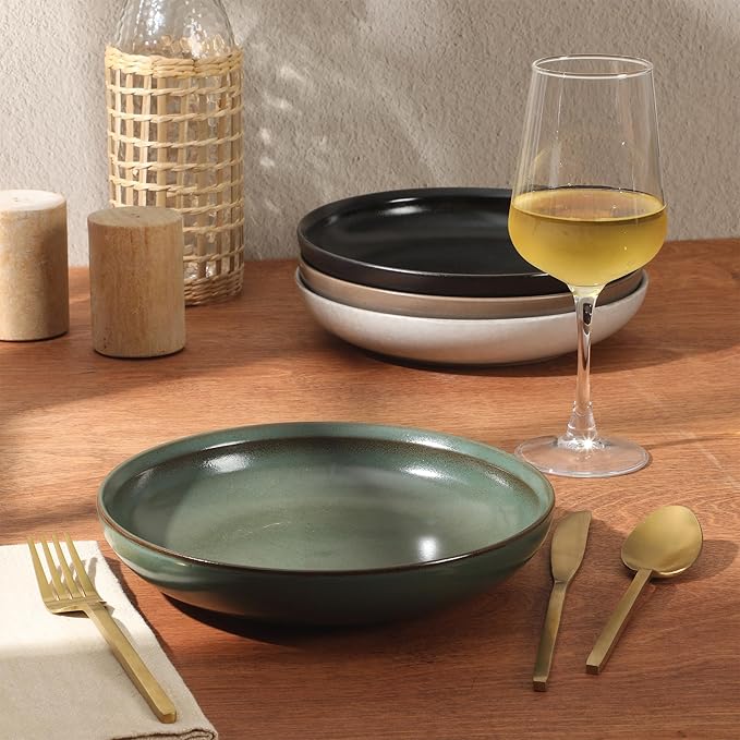 Gibson Elite Beckett 4-Piece Multi-Color 9 Inch Dinner Plate Bowl Set – Reactive Glaze Stoneware – Shallow Serving Pasta Bowls (Blate) – Wide-Rim Round Design – Microwave & Dishwasher Safe