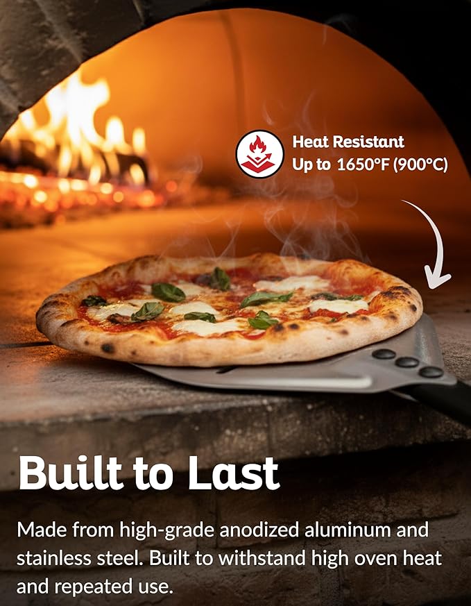 Pizza Peel Turner 7 Inch – Lightweight Aluminum Perforated Pizza Paddle with Detachable Metal Handle – Professional Pizza Oven Tool for Turning & Serving