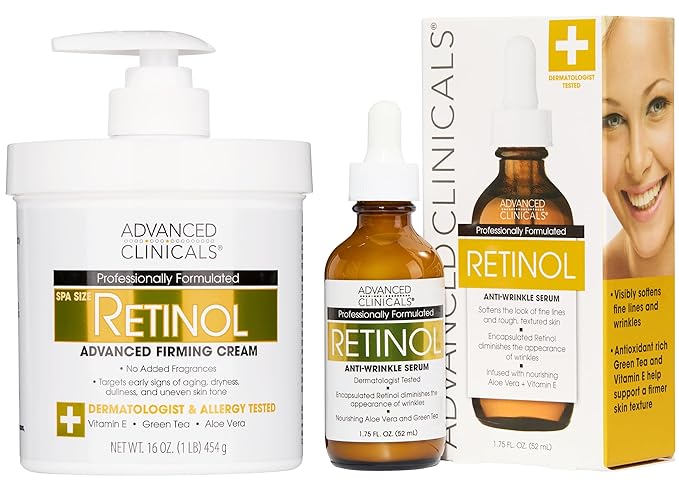 Advanced Clinicals Retinol Body Lotion + Retinol Serum 2PC Skincare Set For Women & Men Helps Diminish Appearance Of Crepey Skin | Face Serum & Body Cream Visibly Improves Look Of Wrinkles & Sagging-BrightBean Baby