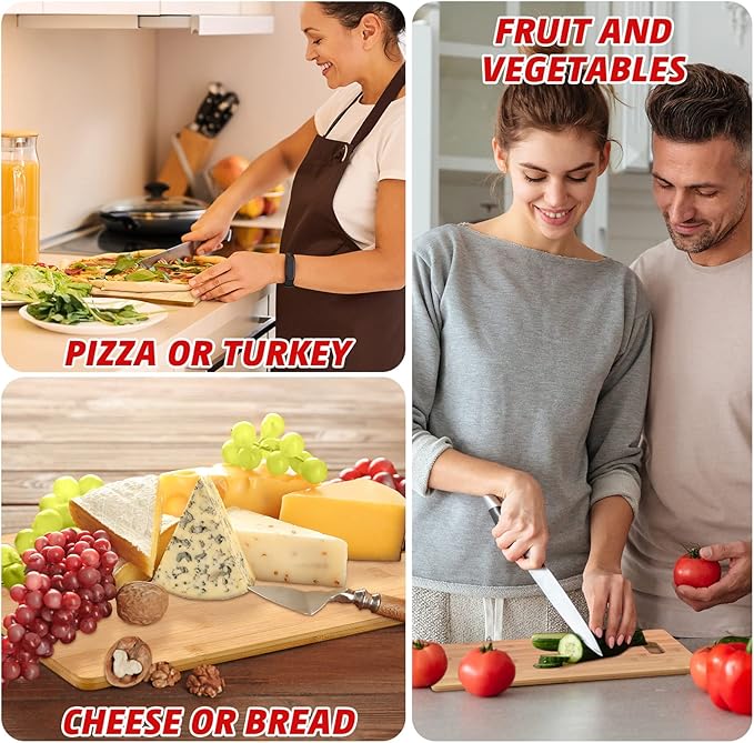 Vesici 18 Pack Bamboo/Wood Cutting Board with Handles Bulk Plain Blanks Laser Engraving Chopping Board for Customized Engraving Gifts Crafts Christmas Keepsakes(Bamboo,14''x11'')