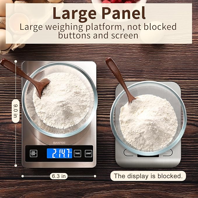 Food Scale, 33lb Digital Kitchen Scale with Stainless Steel & Tempered Glass, 1g / 0.05oz Precise Graduation, Waterproof and Sturdy Surface, for Cooking, Baking, Weight Loss, Meal Prep