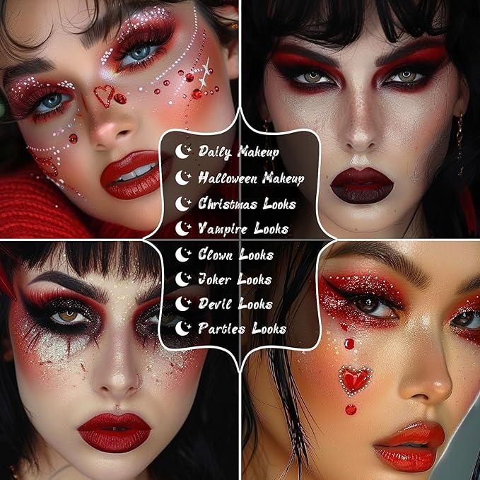 UCANBE Red Eyeshadow Makeup Palette, 15 Colors Burgunry Gray Silver Shimmer Matte Glitter Metallic Eye Shadow Pallet, Pigmented Make Up Kit for Halloween Parties Christmas Joker Vampire Clown-BrightBean Baby