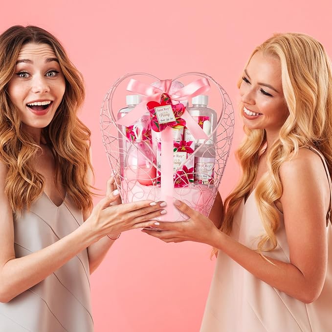 Gift Basket For Women, Mother's Day Gift for Mom Spa Set Lily & Peony Home Spa Set, Beauty Personal Care Set Jojoba Oil, Spa Self Care Kit, Bath Body For Thank You, Birthday, Mom, Anniversary Gift-BrightBean Baby