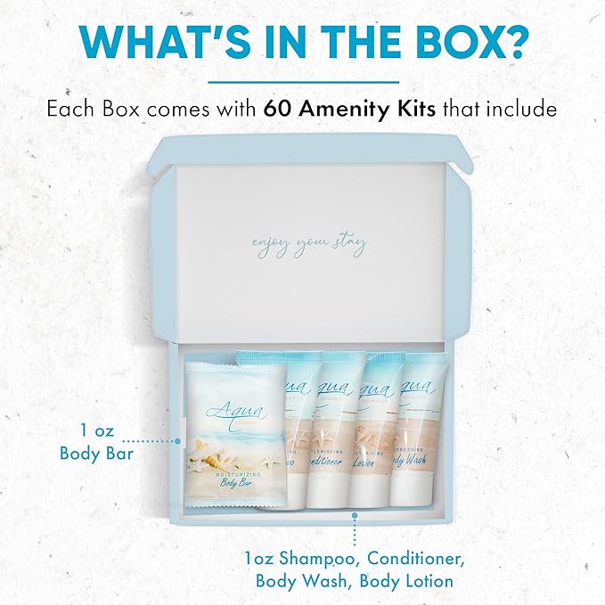 Aqua Organics Amenity Kit|Boxed Hotel Toiletries|Bulk Set 1 oz Travel Size Shampoo, Conditioner, Lotion, Body Wash & Bar Soap for Guest Hospitality AirBnB/Vacation Rentals|300 Pieces-BrightBean Baby