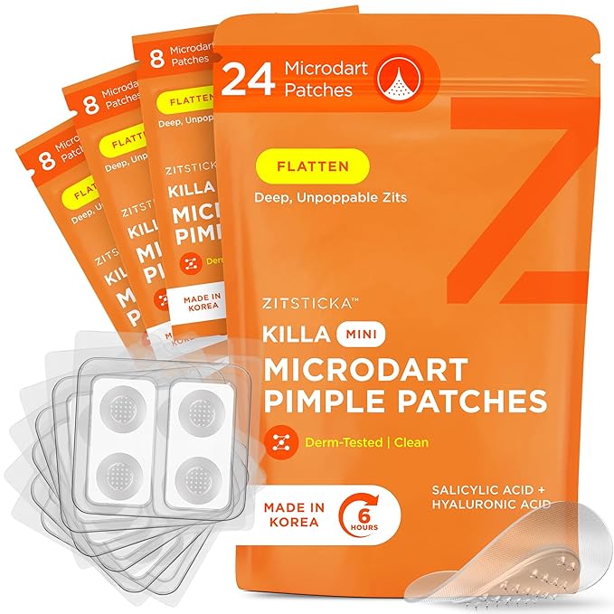 ZitSticka Killa Pimple Patches for Face - World's Most Potent Pimple Patch with Fast-Acting Microdarts - Starts Working within 26 Hours for Deep, Early-Stage Zits - Mini 24 Count-BrightBean Baby