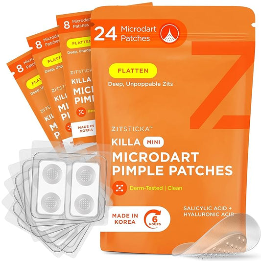ZitSticka Killa Pimple Patches for Face - World's Most Potent Pimple Patch with Fast-Acting Microdarts - Starts Working within 26 Hours for Deep, Early-Stage Zits - Mini 24 Count-BrightBean Baby