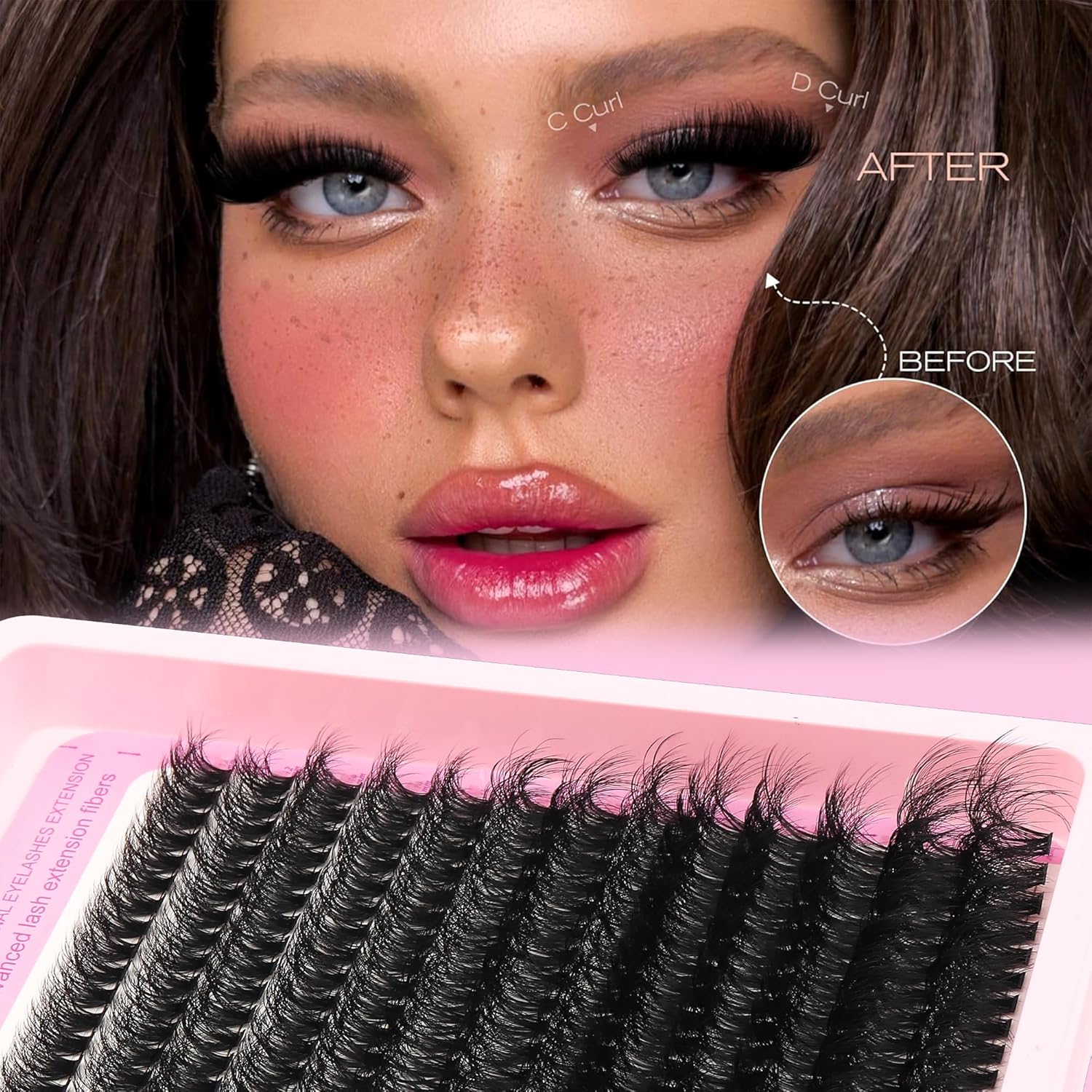Lashes Clusters Kit Gift Packs 3 Styles 760Pcs with 2X Bond&Seal Volume Soft False Eyelash Extension 80D+100D D Curl Wispy Natural DIY Individual Fake Eyelashes Box for Beginners Bulk Pack-BrightBean Baby