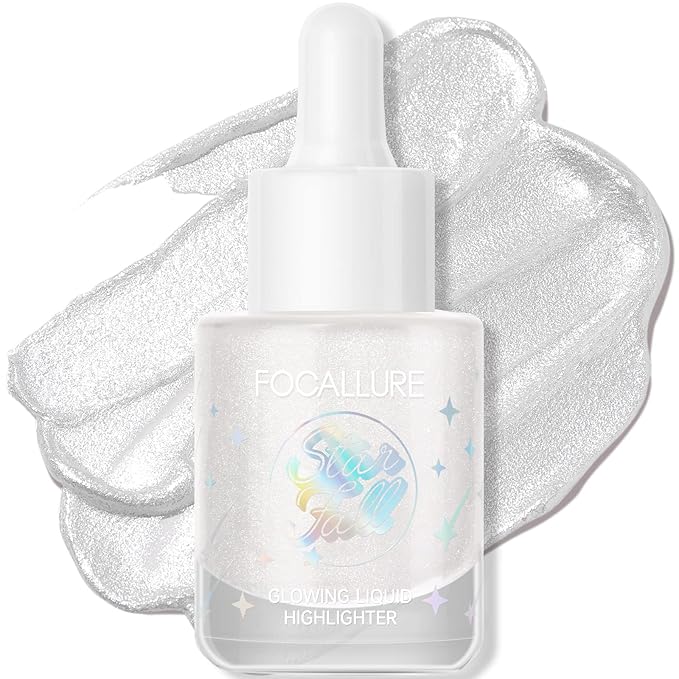 FOCALLURE Starfall Glowing Liquid Highlighter, Shimmering Body Oil, Non-Sticky Shimmer Liquid Luminizer, Non-Greasy, Face & Body Glitter Makeup for Costumes, Cosplay, Rave Festival, MOON CHILD-BrightBean Baby
