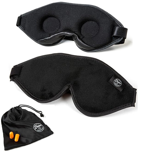 Dream Essentials - Escape 3D Sleep Mask, Earplugs and Carry Pouch Set, Molded Eye Shade for Men and Women, Contoured, Nose Bridge, Light Block, Memory Foam, Gift Set, Travel, Yoga, Blindfold - Black-BrightBean Baby