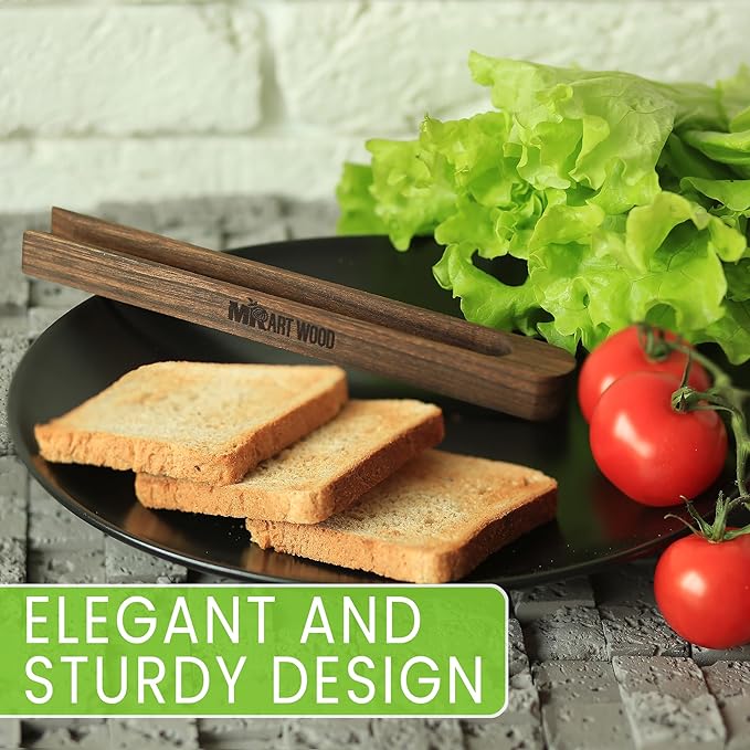 Magnetic Walnut Wooden Toaster Tongs | 8.7-Inch Kitchen Tongs for Cooking, Bread, Bacon, Bagels, and Muffins | Non-Toxic Design, A Durable Alternative to Bamboo, Perfect for Toaster, BBQ, and Grilling