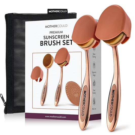 Premium Sunscreen Brush Set – Kids & Baby Sunblock Applicator with Metal Handles, Travel Bag, 2 Brushes, 2 Caps, & Cleaning Mat – Rose Gold – Mess-Free Sun Care (2 Pack) (Rose Gold)-BrightBean Baby