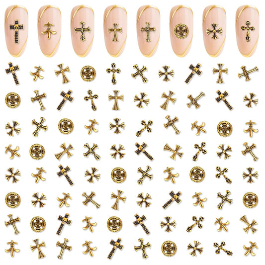 Artdone Nail Art Studs Kit, 3D Gold Cross Nail Charms and Star Gems Bulk Nail Jewels Shiny Crosses for DIY Professional Manicures Decoration-BrightBean Baby