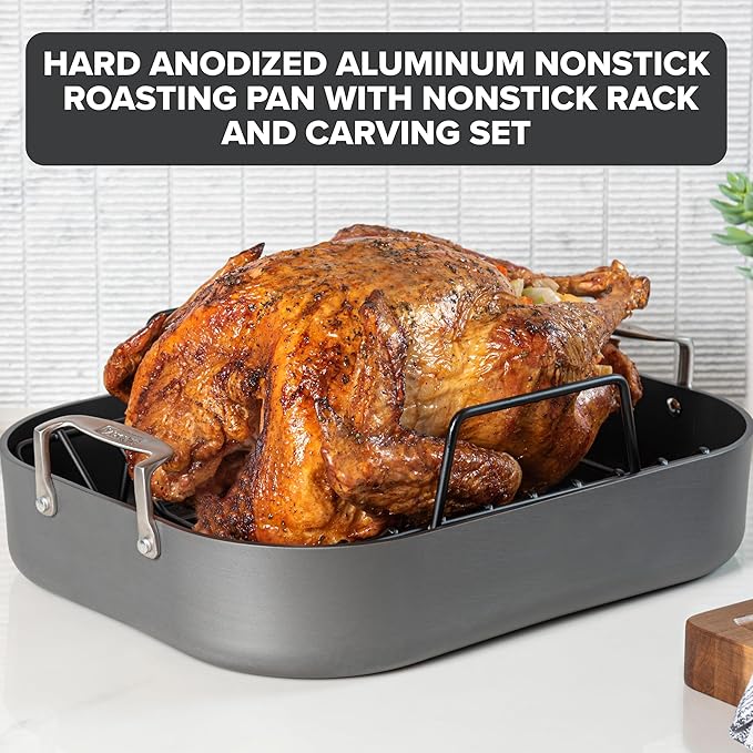 Viking Hard Anodized Roasting Pan 16x13 with Rack & Carving Set