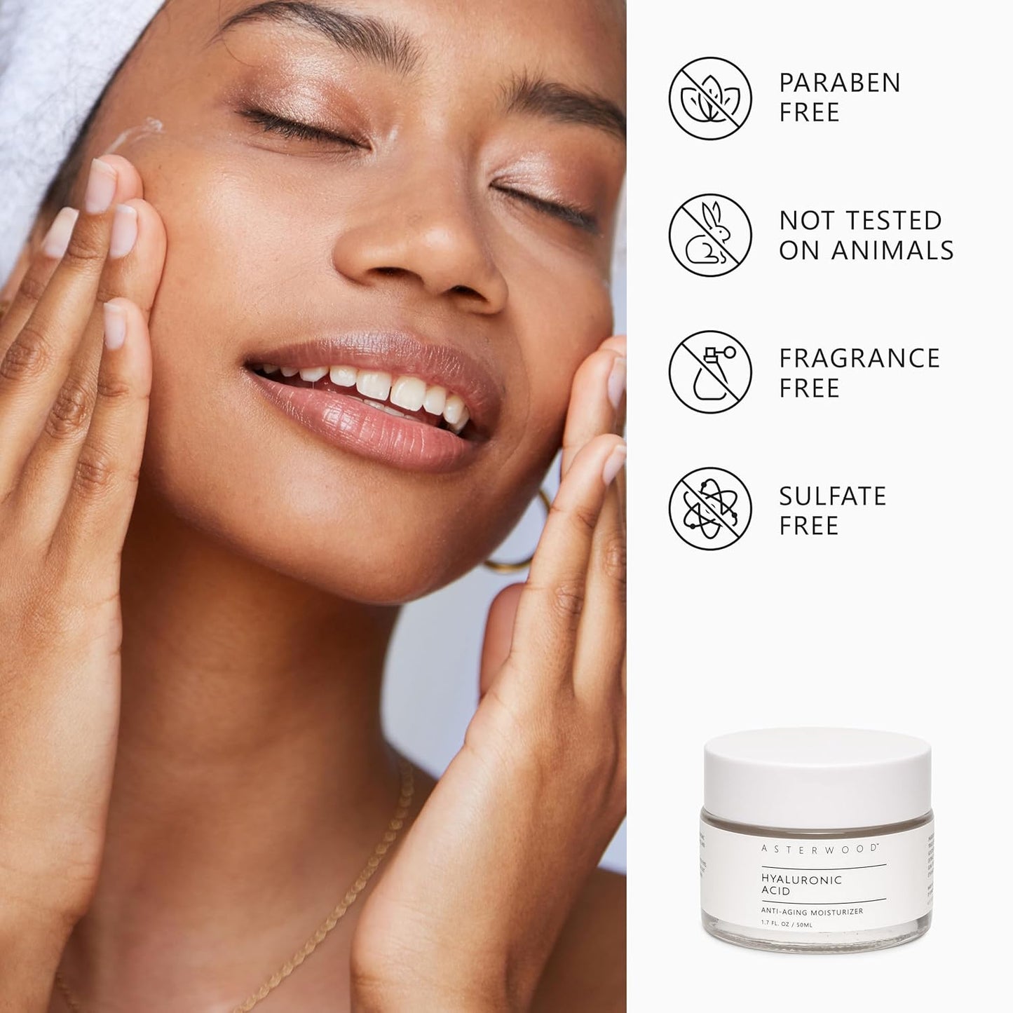 Asterwood Hyaluronic Acid Moisturizer - Anti-Aging, Wrinkle Reducing, Moisturizing, Hydrating - Fragrance-Free, Non-Comedogenic - 1.7 Fl Oz-BrightBean Baby