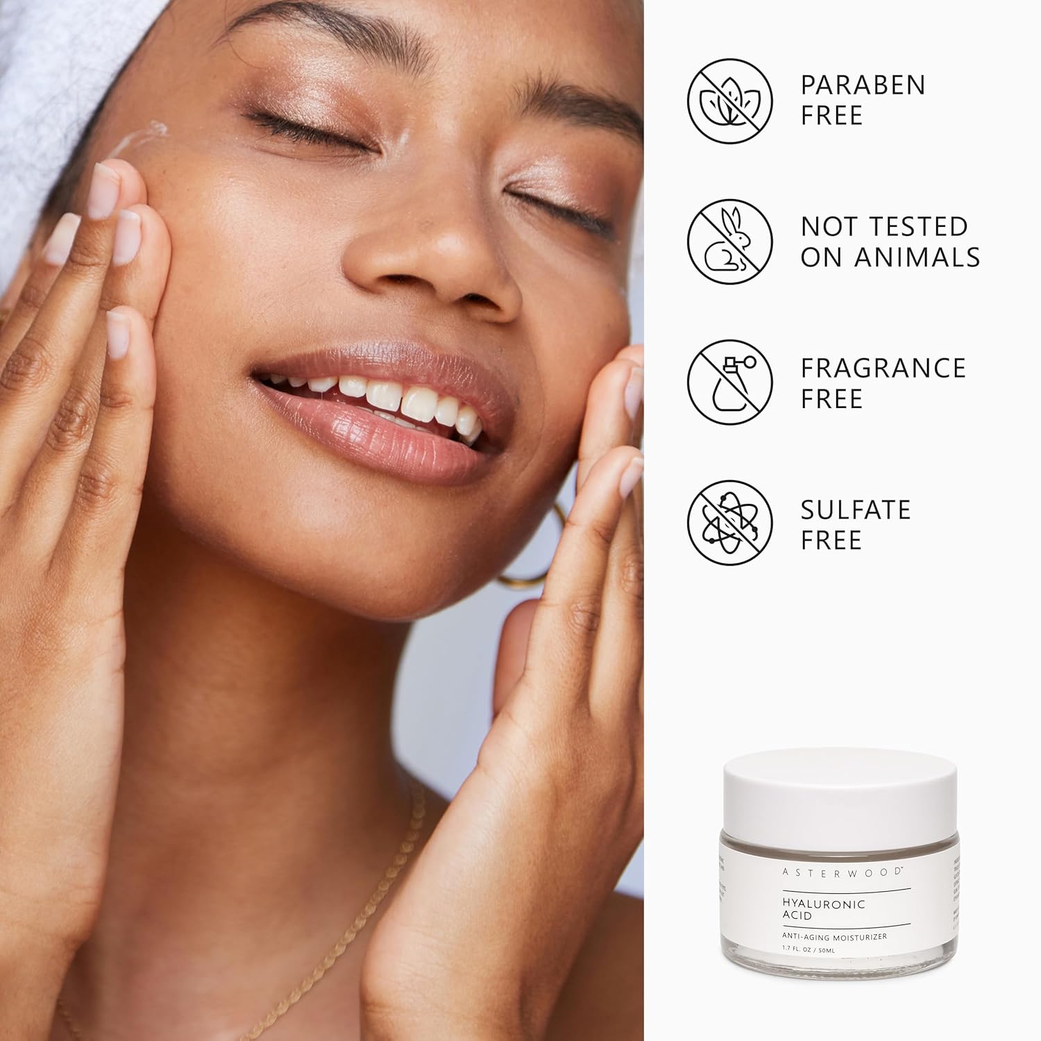 Asterwood Hyaluronic Acid Moisturizer - Anti-Aging, Wrinkle Reducing, Moisturizing, Hydrating - Fragrance-Free, Non-Comedogenic - 1.7 Fl Oz-BrightBean Baby