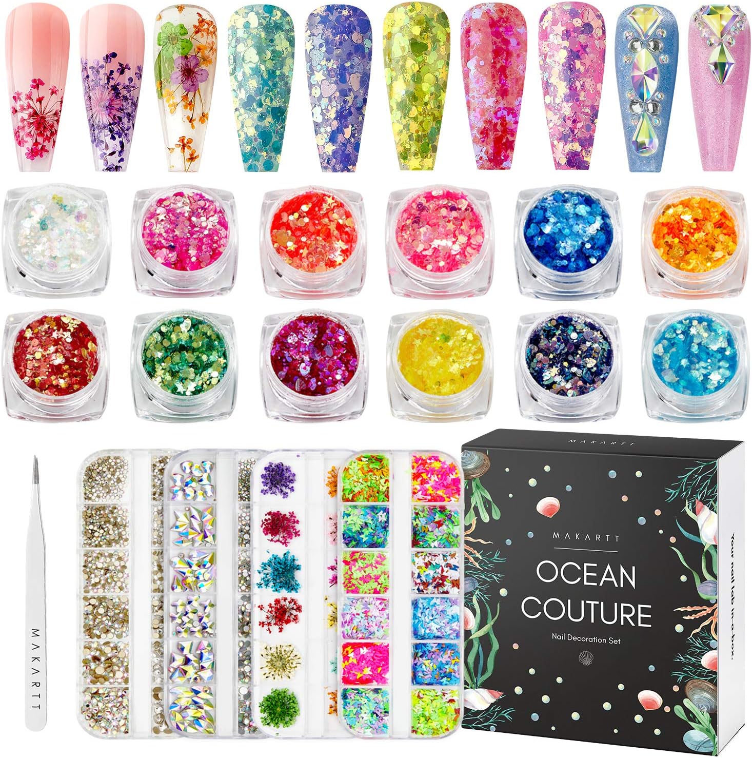 Makartt Nail Decoration Set, 4 Boxes Glitter Sequins & Rhinestones for Spring, Summer, Nail Art, DIY Nail Decoration Accessories Kit-BrightBean Baby
