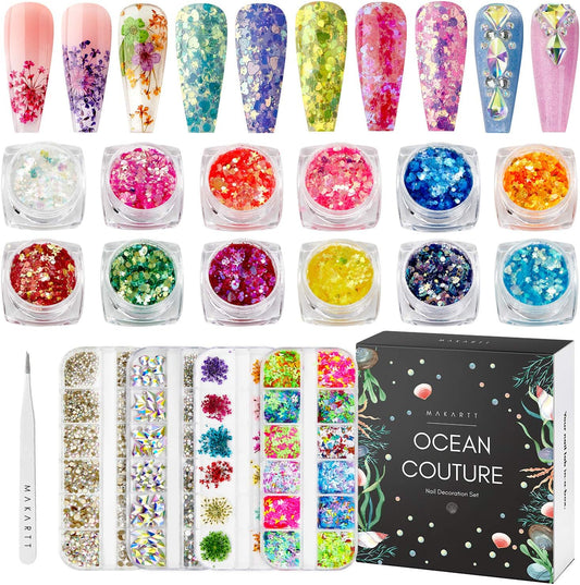Makartt Nail Decoration Set, 4 Boxes Glitter Sequins & Rhinestones for Spring, Summer, Nail Art, DIY Nail Decoration Accessories Kit-BrightBean Baby