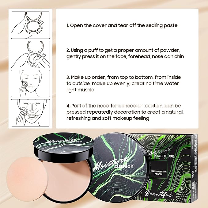 Face Setting Powder Makeup - Waterproof Long-Lasting Pressed Powder, Oil Control Finishing Powder Makeup, Smooth & Flawless, Poreless Matte Weightless for All Skin Types, Cruelty-free (Natural)-BrightBean Baby