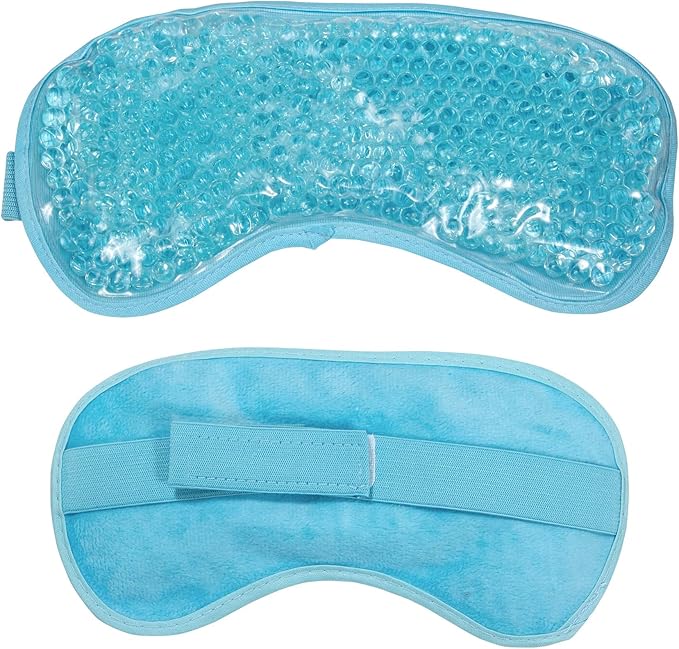 Silk Eye Mask (2packs) for Sleeping, Cooling and Heated Eye Mask, Adjustable Eyeshade Mask Satin Night Travel Gift for Women Men (1silk Eyes Blue mask +1hot&Cold Blue Eyes mask)-BrightBean Baby