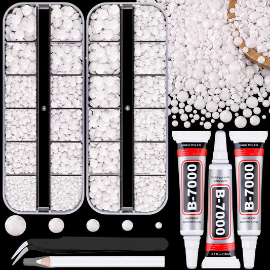 Resin Jelly Rhinestones for Crafting with B7000 Jewelry Glue, 2 Boxes White Flatback Crystals with 3Pcs 10ml Glue, Bedazzling Non Hotfix Gems for DIY Tumblers Clothing Shoes Manicure-BrightBean Baby