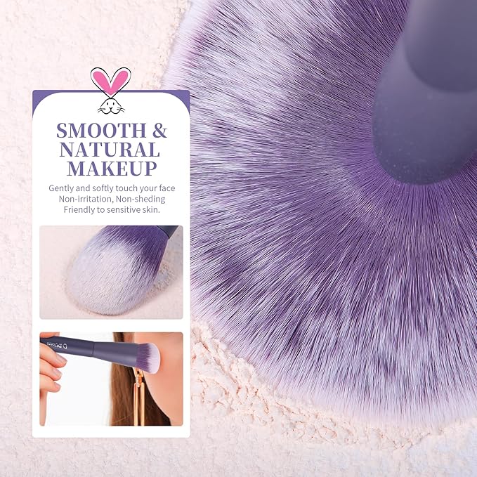 DUcare Makeup Brushes Set Professional 20pcs Vegan Make Up Brushes, Foundation Eyeshadow Concealer Contour Powder Blush Blending Eyeliner Brush with Silicone Face Mask Brush Purple-BrightBean Baby