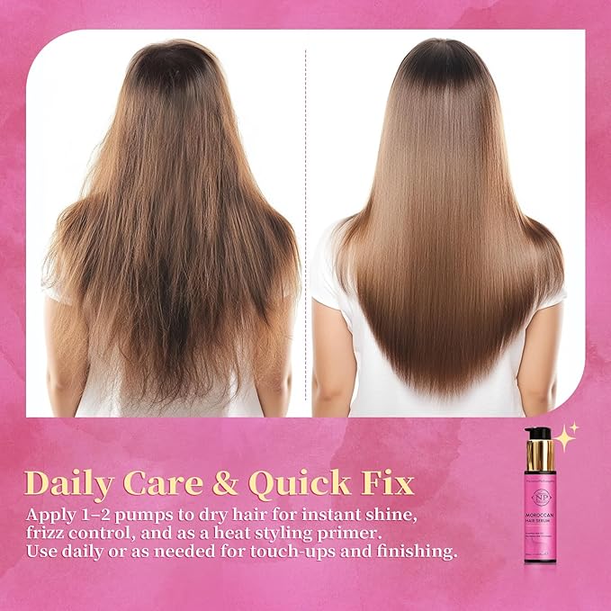 NP NATURES PHILOSOPHY Moroccan Argan Oil - Hair Serum Organic, Anti-Frizz, Repairs Damaged Hair, Adds Shine for All Hair Types Aussie Allergy-Free Moroccan Oil Hair Products 1.69 Fl oz-BrightBean Baby