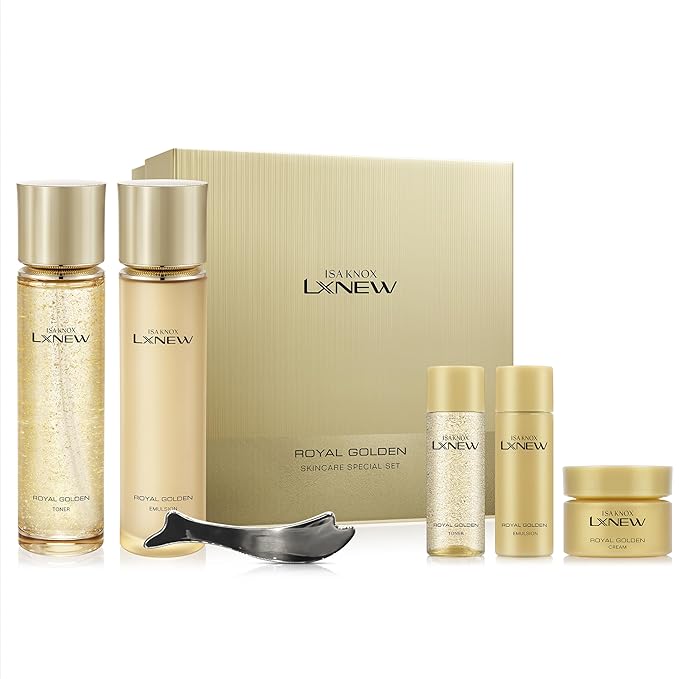 ISA KNOX LXNEW Royal Golden Skincare Gift Set (11.4fl oz) - Luxury Gift Set for Rejuvenation and Youthful Radiance. Korean Skincare by LG Beauty. Royal Peptides & Jelly, Niacinamide,-BrightBean Baby
