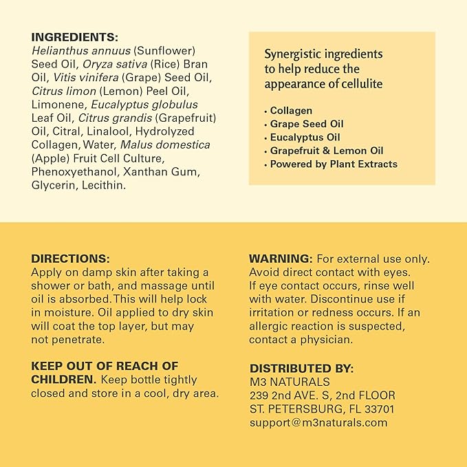 M3 Naturals Firming Body Massage Oil with Collagen & Stem Cell – Helps Smooth The Appearance of Cellulite & Improve Skin Texture – Refreshing Aromatherapy Body Oil for Legs & Full Body – 16 Fl Oz-BrightBean Baby