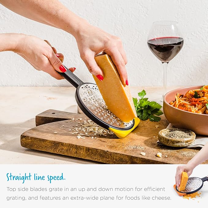 Dreamfarm Ograte Two-Sided Medium Food & Vegetable Speed-Grater with Non-Slip Bowl Hook & Foot - 3mm Medium Grater, Yellow