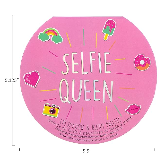 Expressions Selfie Queen Glisten & Glitter Makeup Palette 10 Color Eyeshadow Palette & Blush Makeup Novelty Beauty Set, Fold Out Compact with Mirror, Cute Makeup Kit Gifts - Washable, Non-Toxic-BrightBean Baby