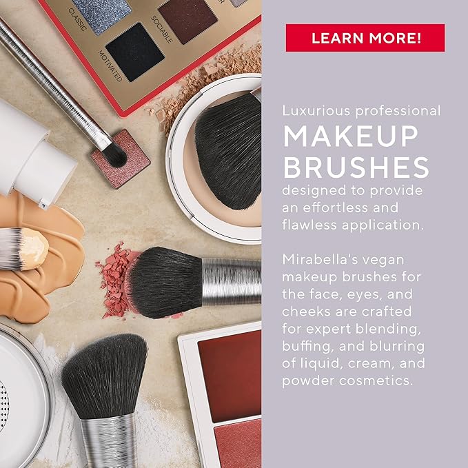 Mirabella Dual Finish Blush & Powder Brush – Angled Vegan Makeup Brush for Cheeks, Super-Soft Synthetic Bristles, Weighted Aluminum Handle, Cruelty-Free, Professional Quality-BrightBean Baby
