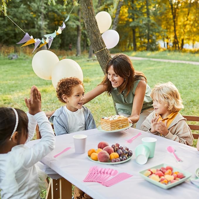 300 Pieces Light Pink Plastic Silverware Heavy Duty Plastic Cutlery Set Heavyweight Disposable Flatware Includes Spoons Forks Knifes for Birthday Party Prom Night Wedding Dinner