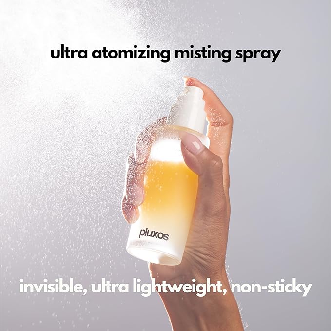 | PLUXOS 47 | SUNSCREEN + SKINCARE SPF 47 FACE MIST SPRAY (Peach) | SUN DEFENSE COMPLEX CARE | Apply Over Makeup, Broad Spectrum, Clear, Light, Vegan, Hydrate, Fight Acne, Anti-Aging, Cell Repair-BrightBean Baby