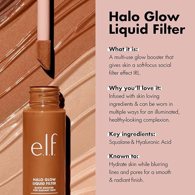 e.l.f. Halo Glow Liquid Filter, Complexion Booster For A Glowing, Soft-Focus Look, Infused With Hyaluronic Acid, Vegan & Cruelty-Free, 0.5 Fair-BrightBean Baby