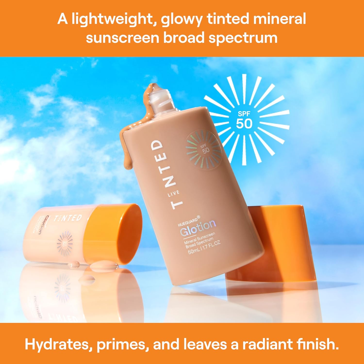 Live Tinted Hueguard Glotion Mineral Tinted Sunscreen For Face SPF 50 – Lightweight Fragrance-Free Sunscreen – Hydrating & Brightening – Clean & Vegan Primer With SPF - Medium Deep .5 FL Oz-BrightBean Baby