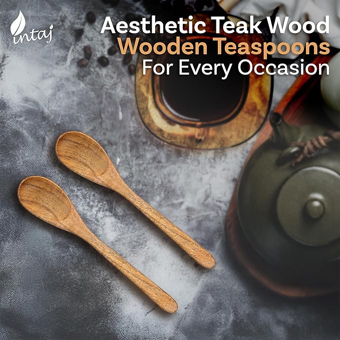 INTAJ 12 PCS Small Wooden Spoons, 5 Inch Honey Spoons for Tea, Hardwood Wooden Honey Teaspoon for Coffee, Little Tiny Wood Spoons, Bamboo Table Spoon for stirring, Wooden Spoons for Utensils Set