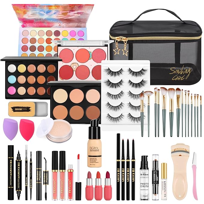 Fenshine Makeup Set,Make Up Starter Kit With Storage Bag Portable Travel Make Up Palette Eyeshadow Foundation Lip Gloss for Teenage & Adults (Type A)-BrightBean Baby