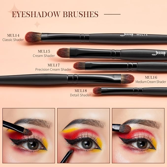 Jessup Eye Brushes Set, Vegan Makeup Brushes with Concealer Powder Eyeshadow Blending Eyeliner Spoolie Brush, 16pcs Premium Synthetic Black Cosmetic Brush T272-BrightBean Baby
